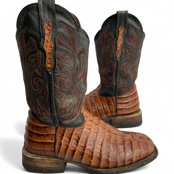 Reywelt Leather Crocodile or Alligator Western Square Toe Cowboy Boots Men's 7.5 - Picture 1 of 14
